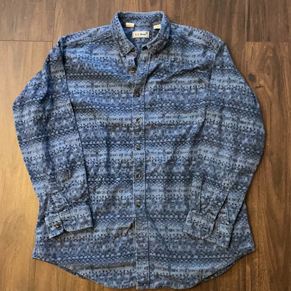 L.L. Bean Mens Blue Print Flannel L/S Shirt